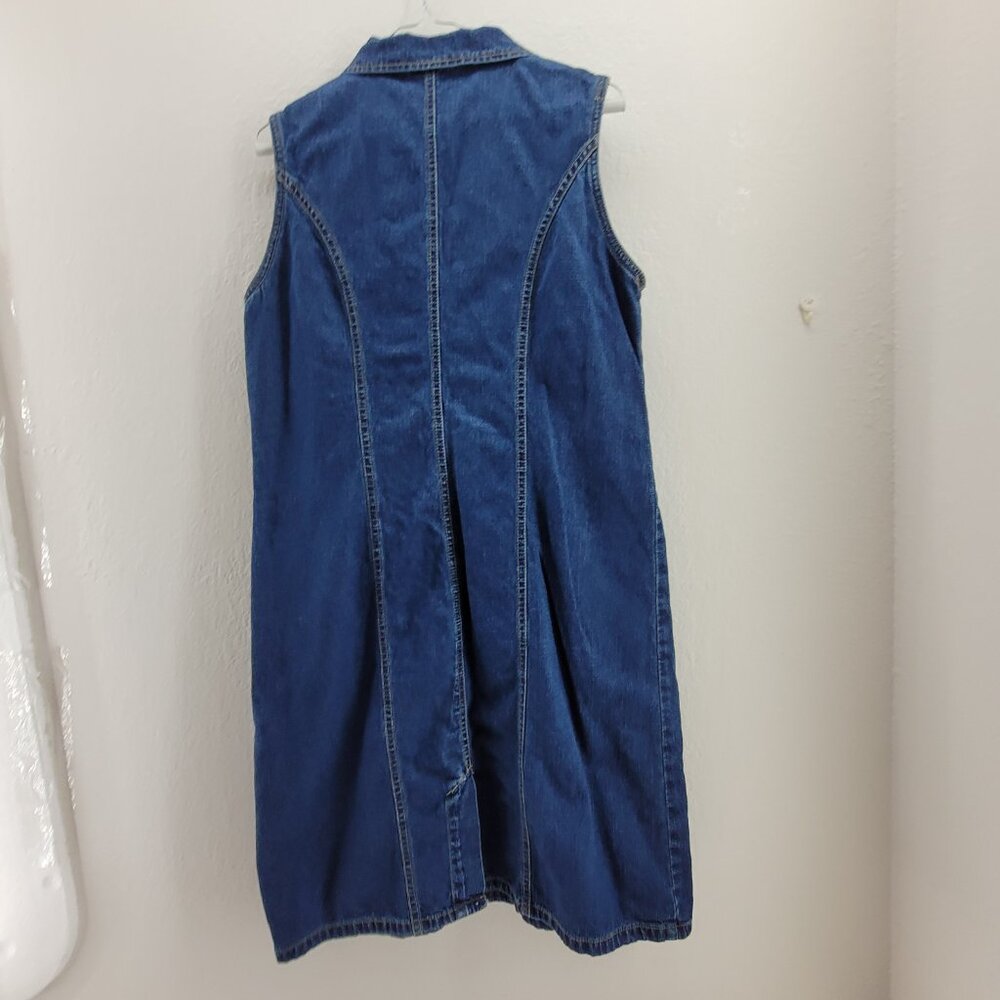 Vintage Faded Glory Dress Women's 14 Blue Denim Leather Lace-up Embroidered Jean - Picture 3 of 11